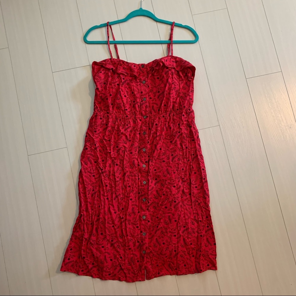 Women’s Universal Threads Large Red Floral Print Summer Dress with Ruffle